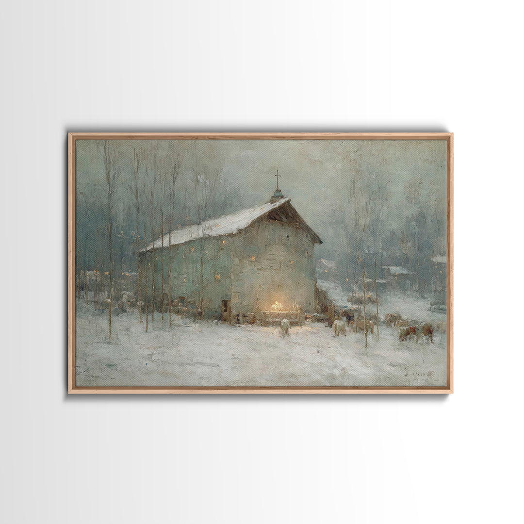 Rustic Nativity Glow | Framed Canvas Print | Christian Wall Art | Christian Art Canvas | Jesus Painting | Christmas Art | Christian Decorat