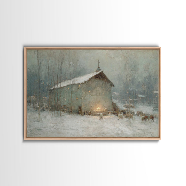 Rustic Nativity Glow | Framed Canvas Print | Christian Wall Art | Christian Art Canvas | Jesus Painting | Christmas Art | Christian Decorat