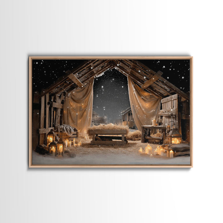 Winter Chapel Light, Framed Canvas Print, Christian Wall Art, Christian Art Canvas, Christmas Art, Christian Christmas Art, Vintage Christi