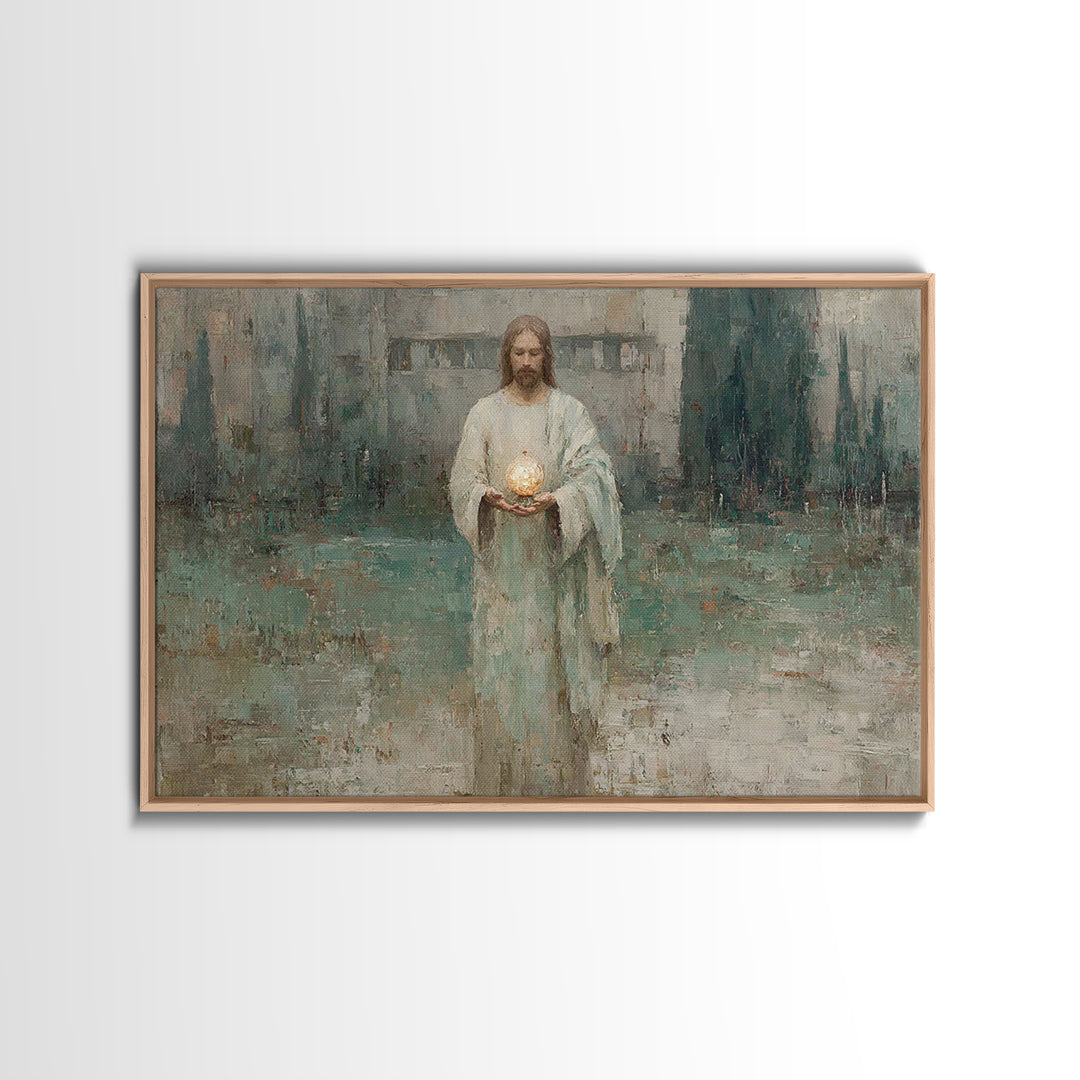 Eternal Glow, Framed Canvas Print, Christian Wall Art, Christian Art Canvas, Jesus Painting, Subtle Christian Art, Christian Decor