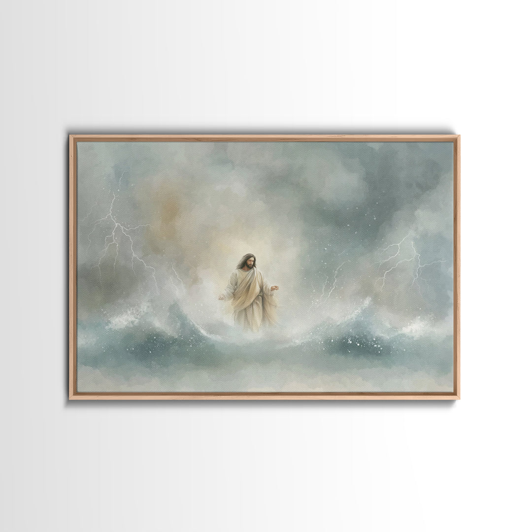 Stormborn Grace – Framed Canvas Print – Jesus Painting – Christian Art Work – Christian Wall Art – Moody Christian Art – Large Christian Pa