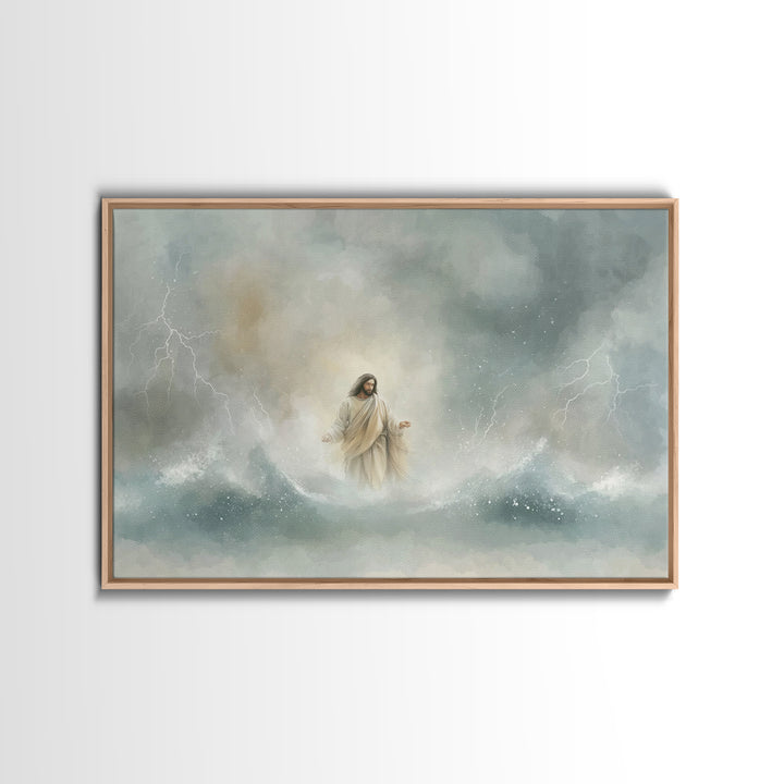 Stormborn Grace – Framed Canvas Print – Jesus Painting – Christian Art Work – Christian Wall Art – Moody Christian Art – Large Christian Pa