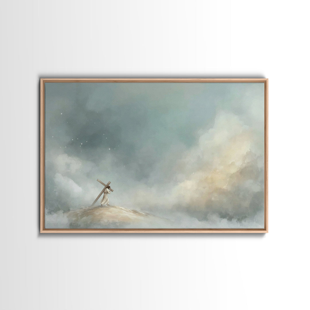Hilltop Journey – Framed Canvas Print – Jesus Painting – Christian Art Canvas – Christian Wall Art – Subtle Christian Art – Christian Gift