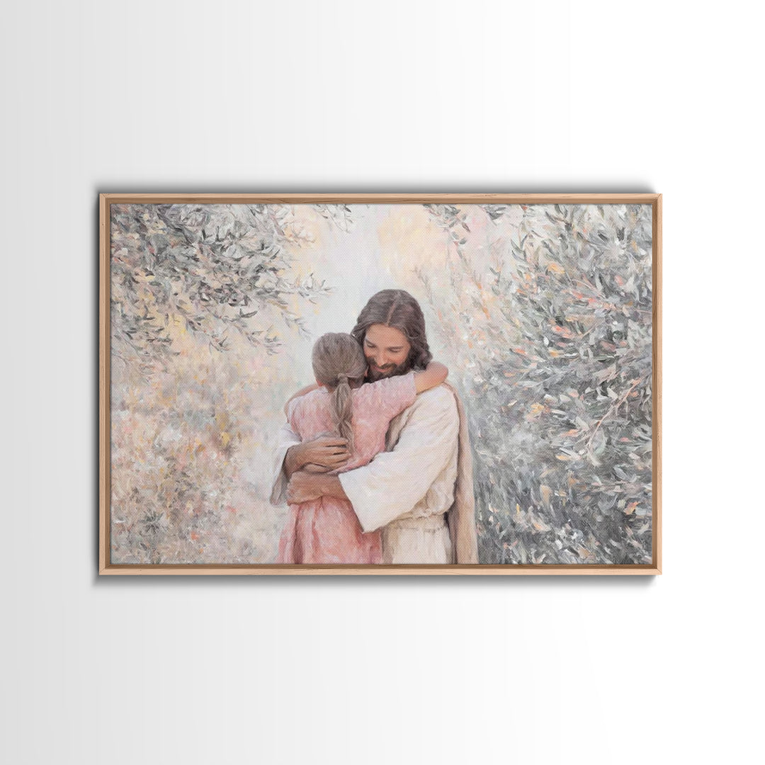Compassion Embrace – Framed Canvas Print – Jesus Painting – Christian Wall Art – Christian Art Canvas – Christian Gift – Modern Christian A