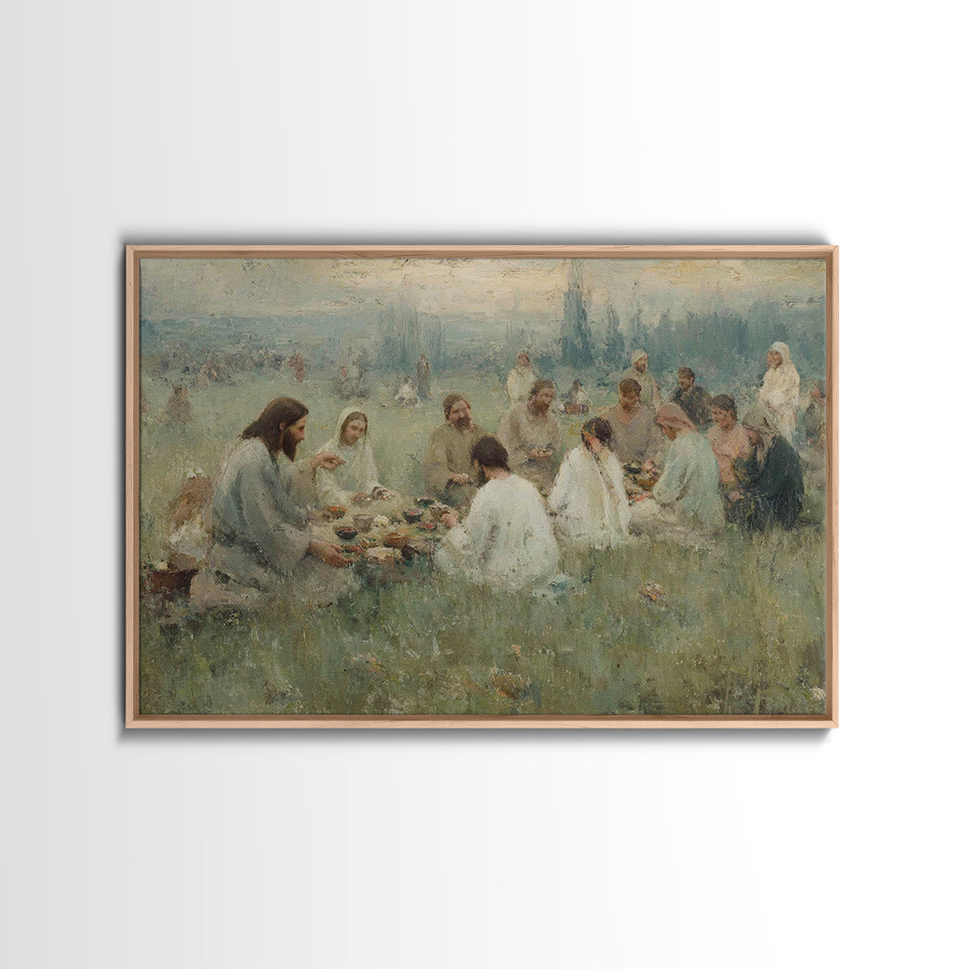 Fields Of Sharing – Framed Canvas Print – Christian Art Canvas – Large Christian Painting – Christian Wall Art – Subtle Christian Paintings