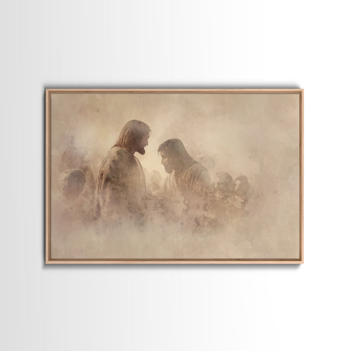 Quiet Grace Dawn, Framed Canvas Print, Christian Wall Art, Christian Art Canvas, Jesus Painting, Christian Christmas Art, Christian Decor