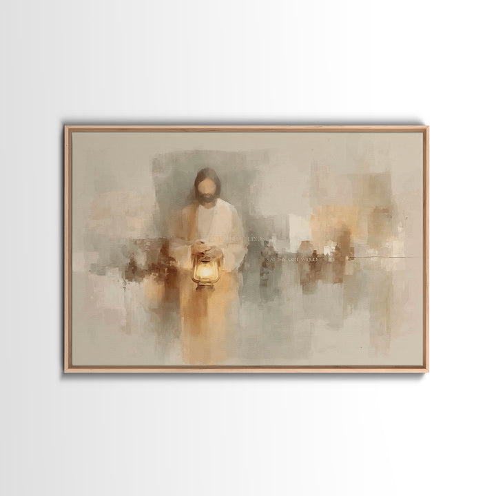 Gentle Lantern Peace – Framed Canvas Print – Christian Wall Art – Christian Art Canvas – Minimalist Christian Art – Jesus Painting – Christ