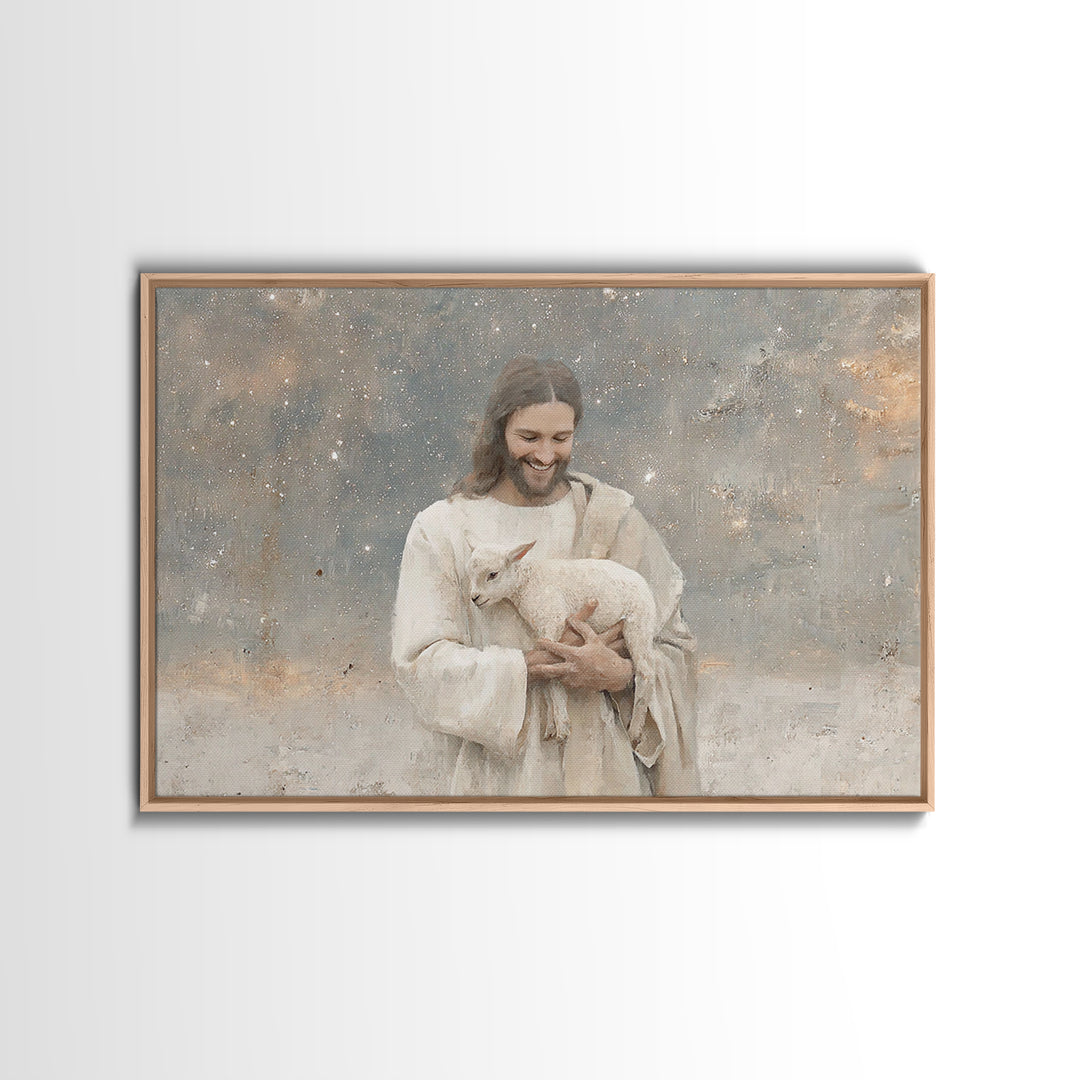 Lamb Of Comfort | Framed Canvas Print | Christian Wall Art | Christian Art Canvas | Jesus Painting | Christian Decorations | Modern Christi