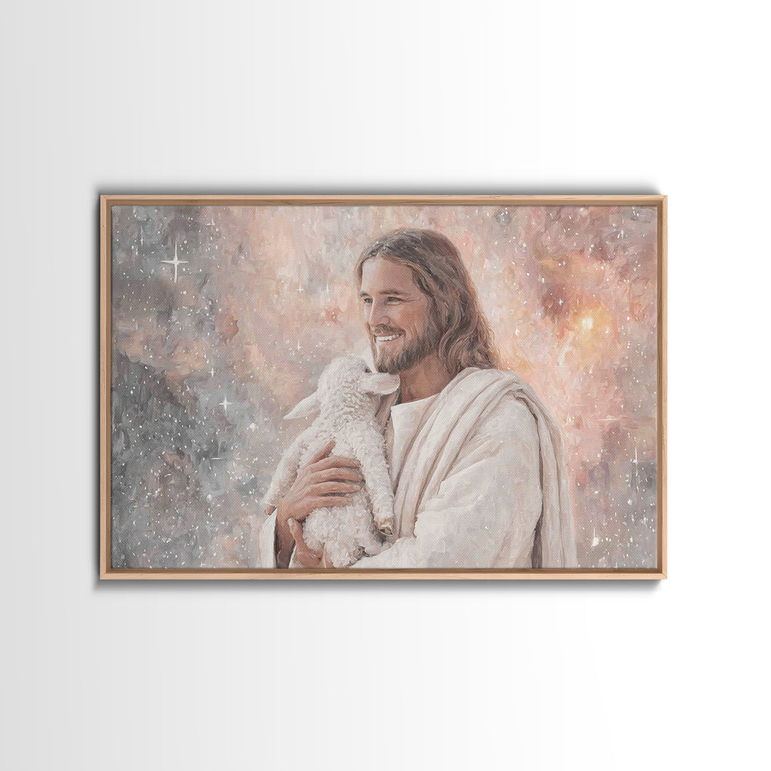 Joyful Shepherd Love | Framed Canvas Print | Jesus Canvas Art | Christian Wall Art | Christian Art Work | Christian Decor | Christian Gift