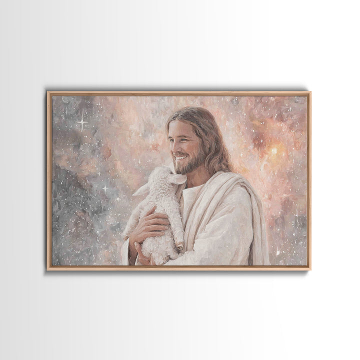 Joyful Shepherd Love | Framed Canvas Print | Jesus Canvas Art | Christian Wall Art | Christian Art Work | Christian Decor | Christian Gift