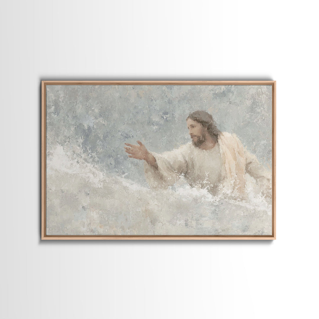 Waves Of Hope, Framed Canvas Print, Jesus Painting, Christian Wall Art, Christian Art Canvas, Large Christian Art, Christian Gift Ideas