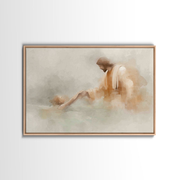 Graceful Rescue – Framed Canvas Print – Jesus Painting – Christian Art Canvas – Christian Wall Art – Subtle Christian Art – Christian Decor