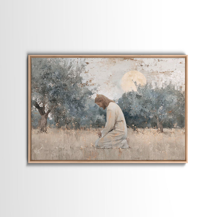 Olive Grove Reverence | Framed Canvas Print | Christian Art Canvas | Jesus Painting | Vintage Christian Art | Christian Wall Art | Christia