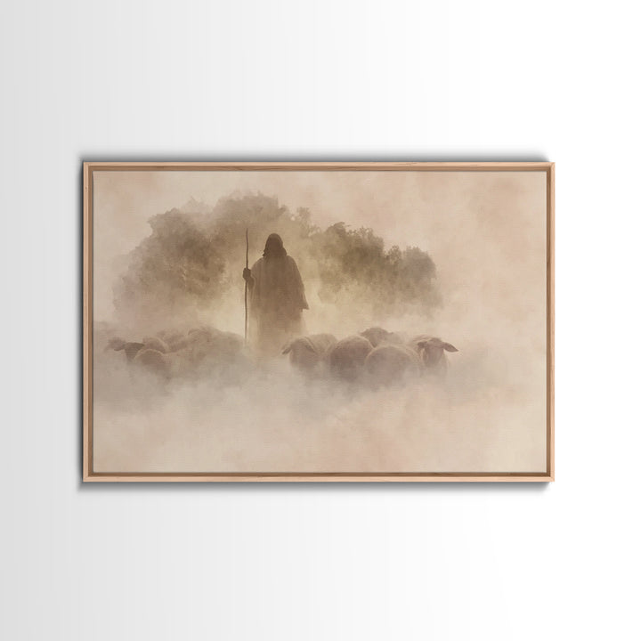 Shepherd In Light – Framed Canvas Print – Christian Wall Art – Christian Art Canvas – Christian Art Work – Modern Christian Art