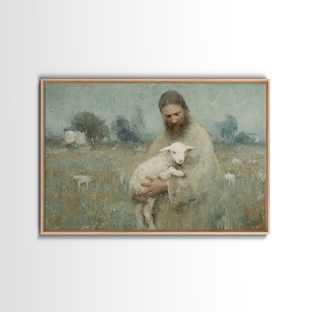 Pastoral Shepherd Calm – Framed Canvas Print – Christian Art – Jesus Painting – Christian Wall Art – Christian Art Canvas – Christmas Art –