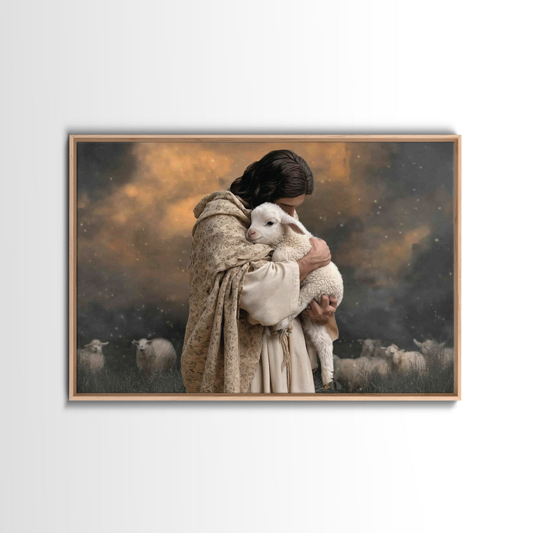 Evening Shepherd Peace | Framed Canvas Print | Jesus Painting | Christian Art | Christian Wall Art | Christian Art Canvas | Christmas Art |