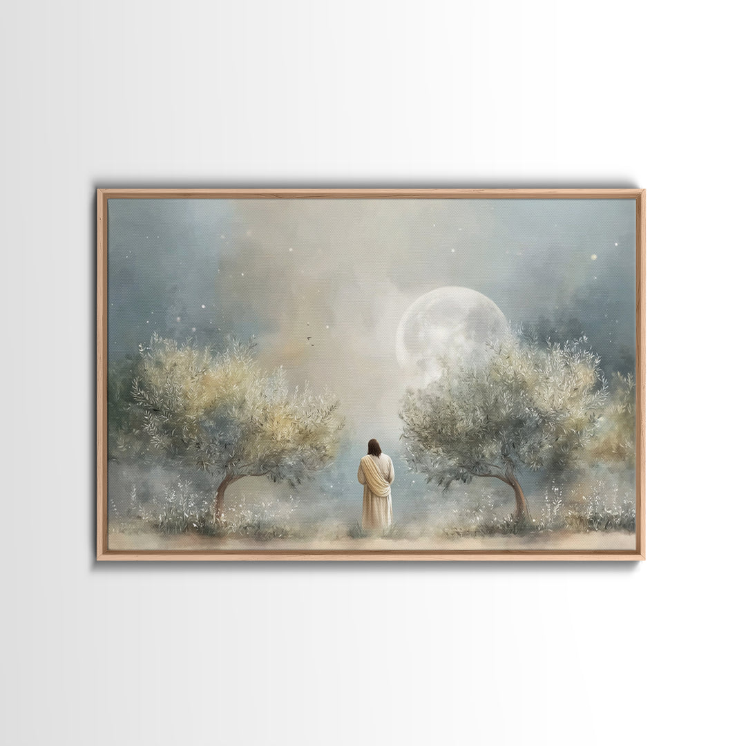 Moonlit Prayer Stillness, Framed Canvas Print, Christian Art Canvas, Christian Wall Art, Jesus Painting, Christmas Art, Christian Decor, Ch