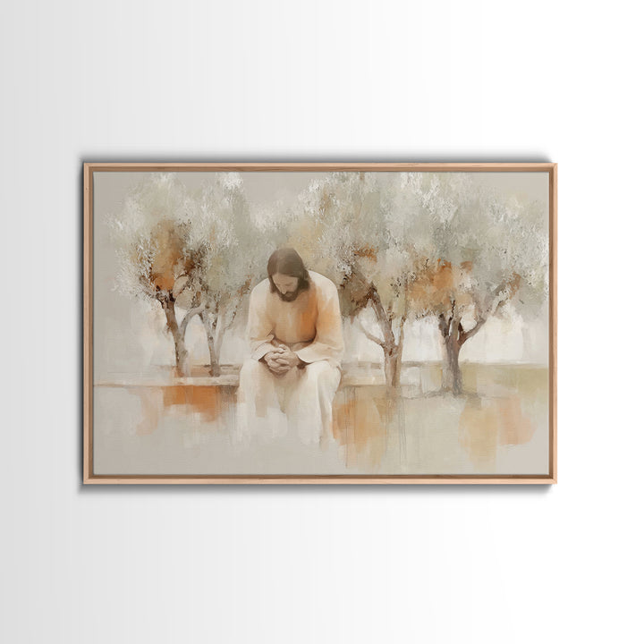 Quiet Garden Prayer – Framed Canvas Print – Christian Wall Art – Christian Art Canvas – Jesus Painting – Christian Art – Christmas Art – Ch