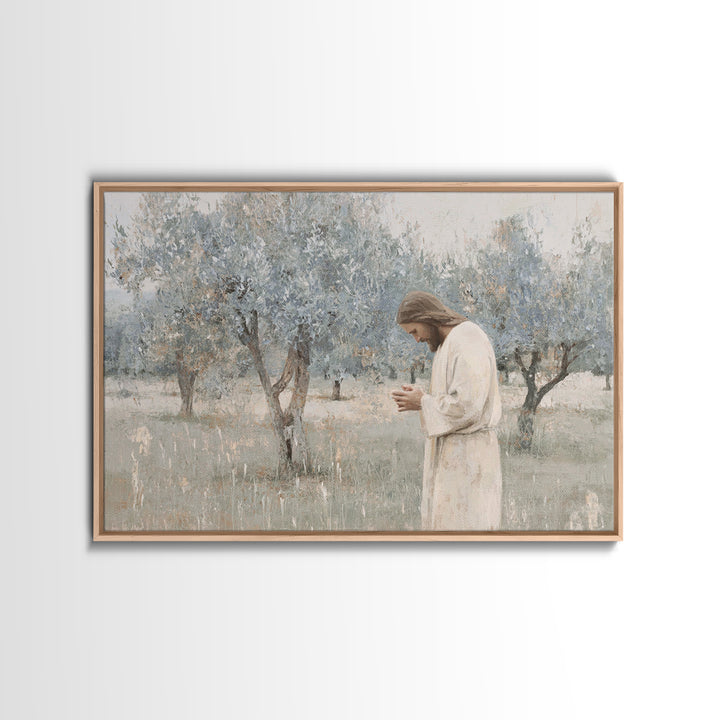 Olive Grove Reverence | Framed Canvas Print | Christian Art Canvas | Christian Wall Art | Jesus Painting | Subtle Christian Art | Christian