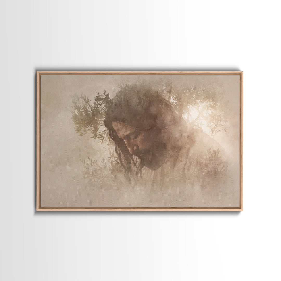 Sacred Quiet Reflection, Framed Canvas Print, Christian Wall Art, Christian Art Canvas, Jesus Painting, Minimalist Christian Art, Christian