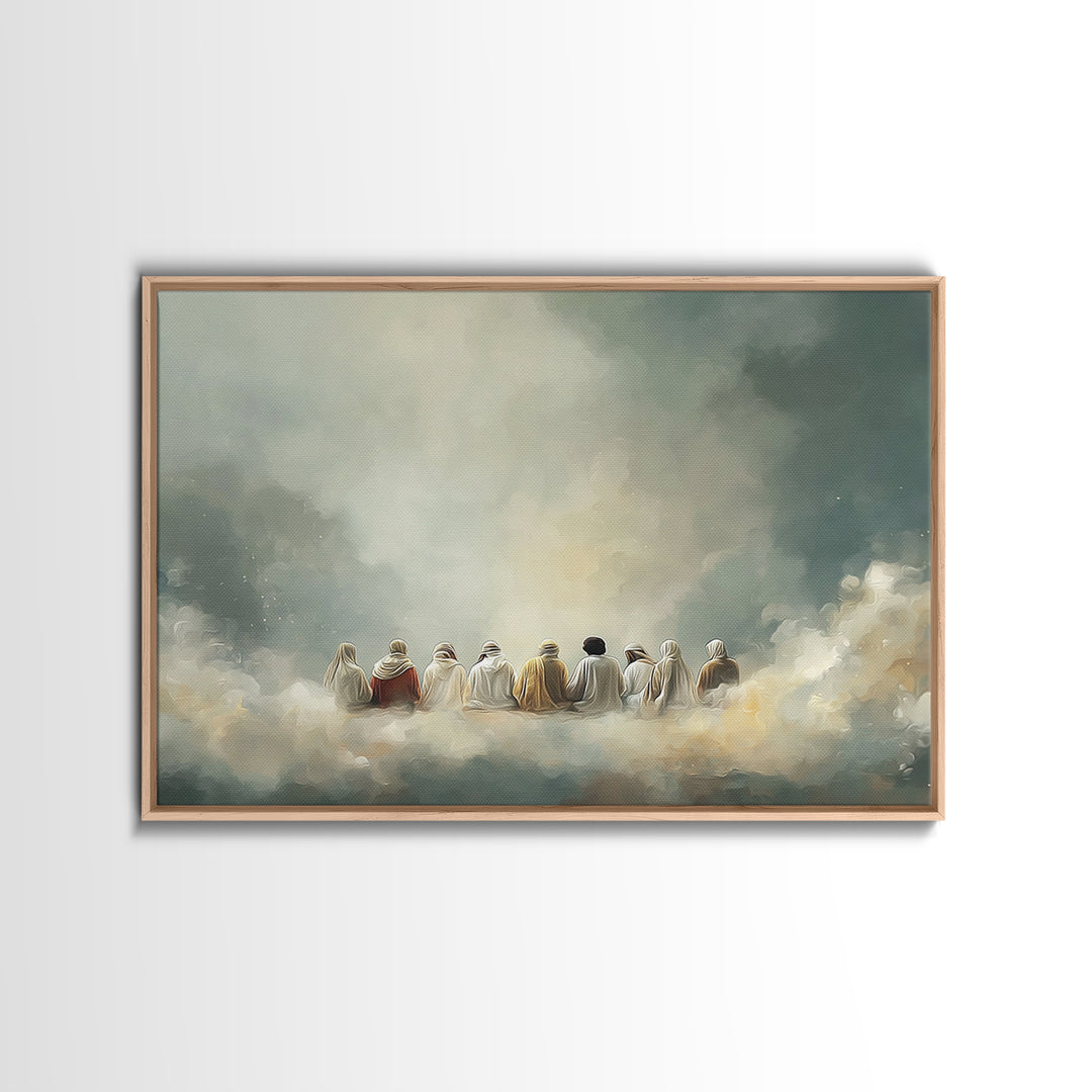 Cloudside Fellowship, Framed Canvas Print, Christian Art Print, Jesus Painting, Christian Wall Art, Large Christian Painting, Christmas Art