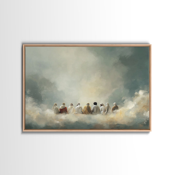 Cloudside Fellowship, Framed Canvas Print, Christian Art Print, Jesus Painting, Christian Wall Art, Large Christian Painting, Christmas Art