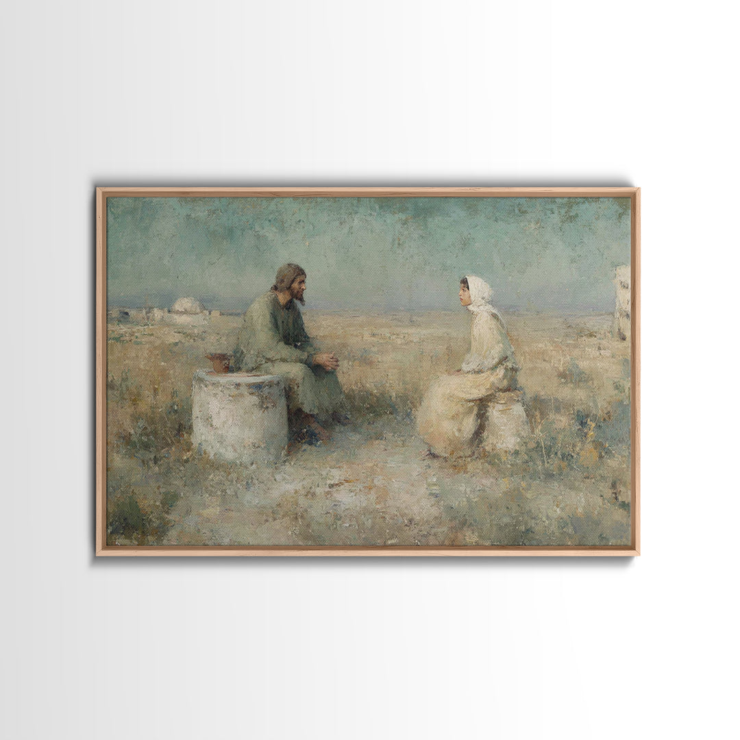 Desert Well Dialogue | Framed Canvas Print | Christian Art Canvas | Jesus Painting | Christian Wall Art | Vintage Christian Art | Christian
