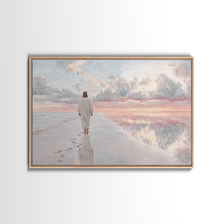 Shoreline Peace – Framed Canvas Print – Christian Art Canvas – Jesus Painting – Christian Wall Art – Modern Christian Art