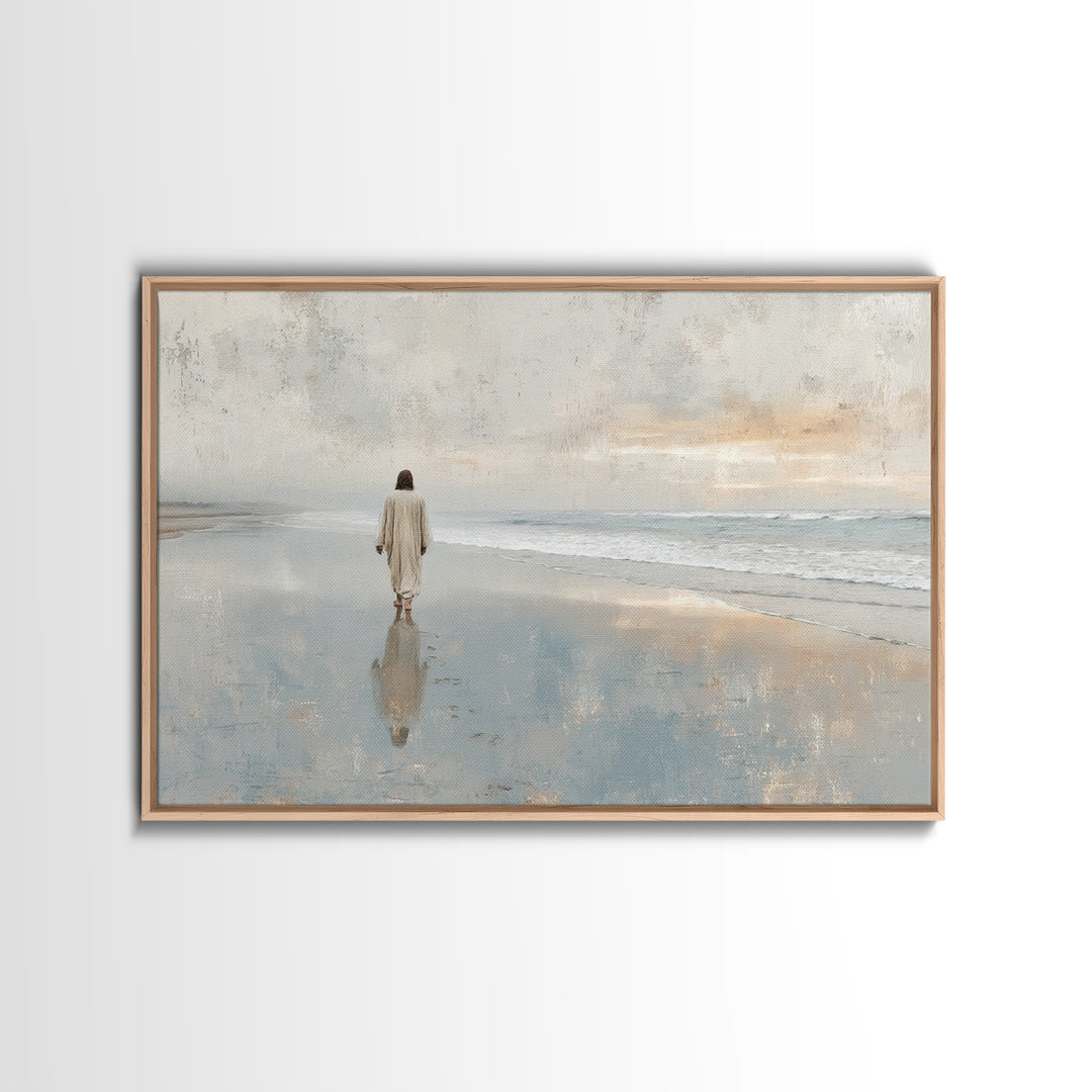 Quiet Shore Grace | Framed Canvas Print | Christian Wall Art | Jesus Painting | Christian Art Canvas | Modern Christian Art | Christian Gif