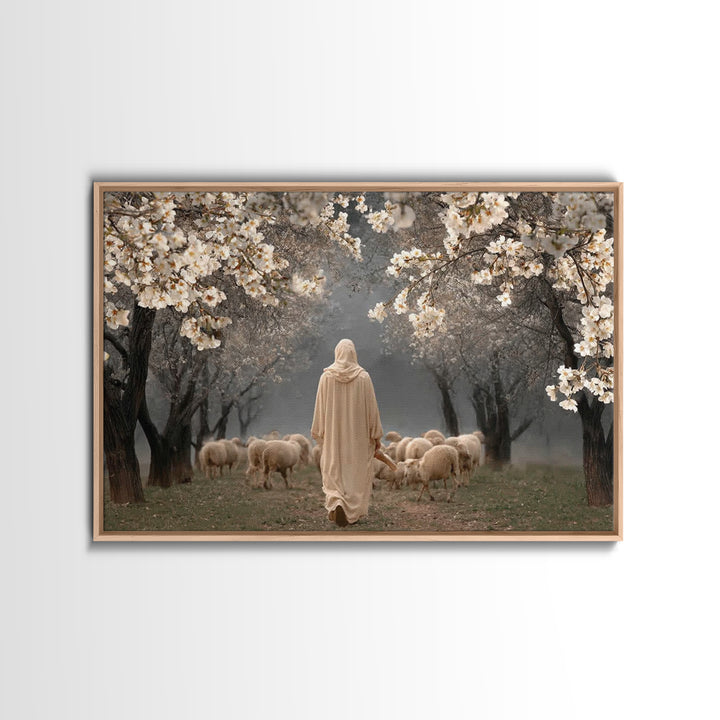 Blooming Shepherd Path – Framed Canvas Print – Christian Art Canvas – Christian Painting – Jesus Painting – Christian Wall Art – Vintage Ch