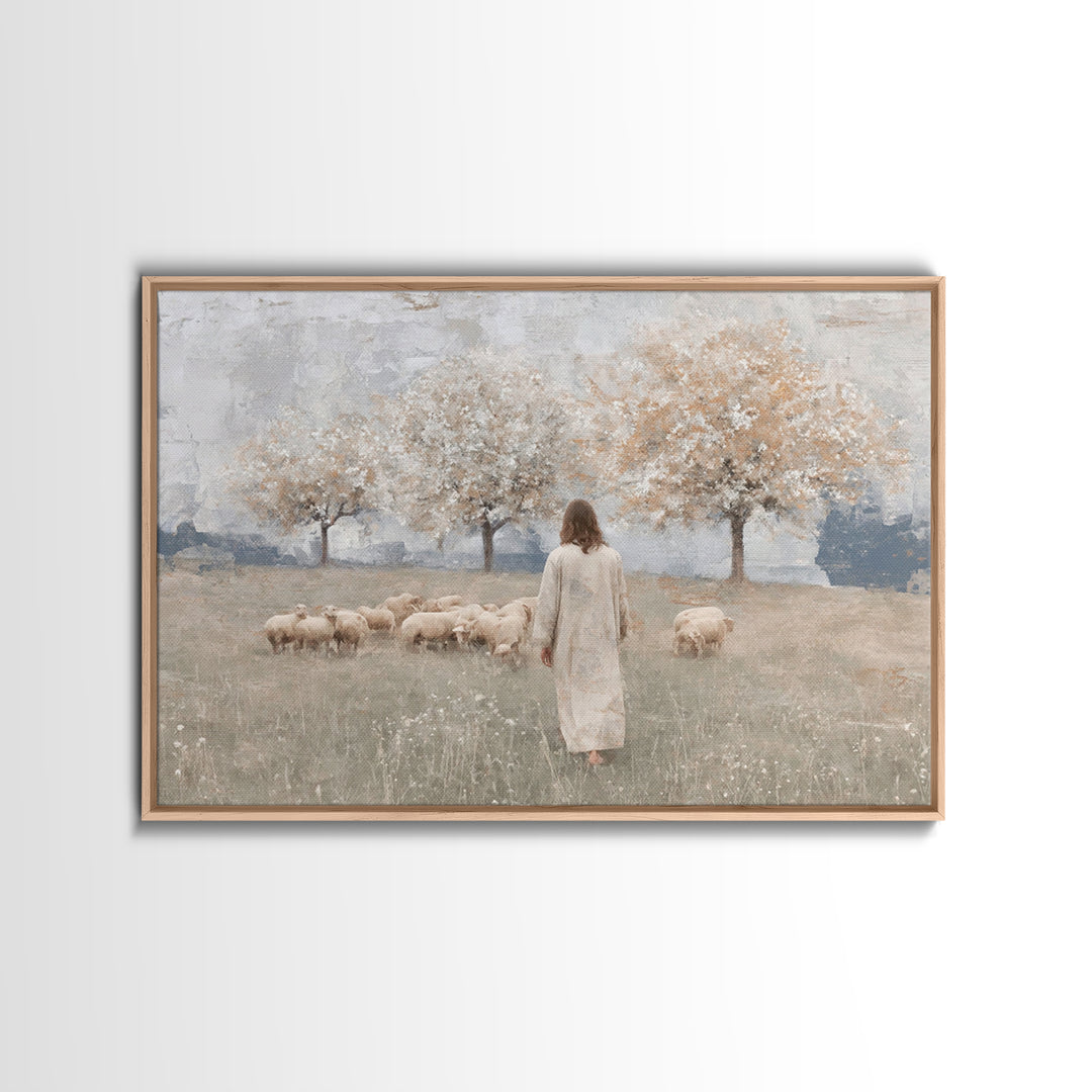 Crimson Pasture Path | Framed Canvas Print | Christian Art Canvas | Jesus Painting | Christian Wall Art | Large Christian Painting | Unique