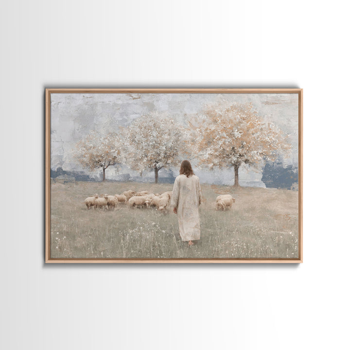 Crimson Pasture Path | Framed Canvas Print | Christian Art Canvas | Jesus Painting | Christian Wall Art | Large Christian Painting | Unique