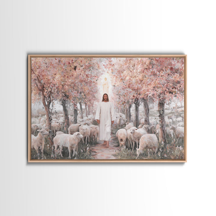 Fields Of His Care, Framed Canvas Print, Christian Wall Art, Jesus Painting, Christian Art Canvas, Vintage Christian Painting, Christian De