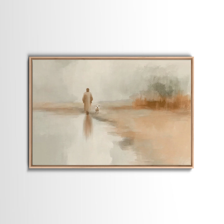 Soft Dawn Walk - Framed Canvas Print - Christian Art Canvas - Jesus Painting - Christian Wall Art - Subtle Christian Art