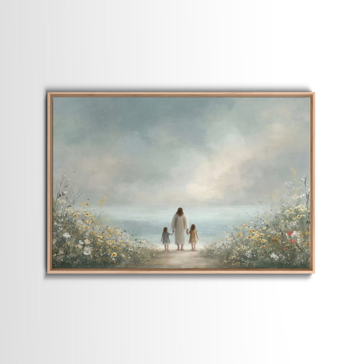 Shoreline Blessings | Framed Canvas Print | Christian Wall Art | Jesus Painting | Christian Art Canvas | Modern Christian Art