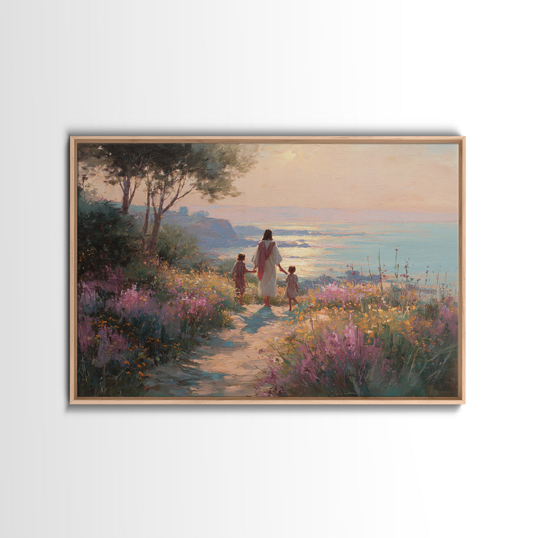 Wildflower Journey, Framed Canvas Print, Christian Art Canvas, Jesus Painting, Christian Wall Art, Modern Christian Art