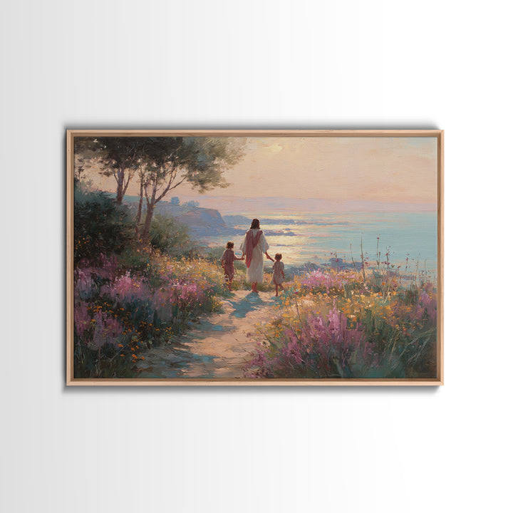 Wildflower Journey, Framed Canvas Print, Christian Art Canvas, Jesus Painting, Christian Wall Art, Modern Christian Art