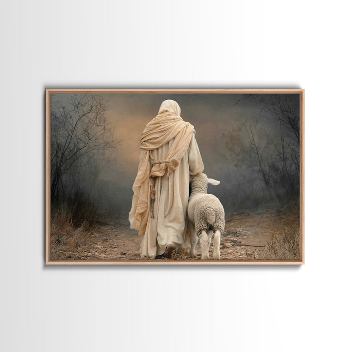 Golden Shepherd Stillness, Framed Canvas Print, Christian Art Canvas, Jesus Painting, Moody Christian Art, Christian Wall Art, Christian Ar