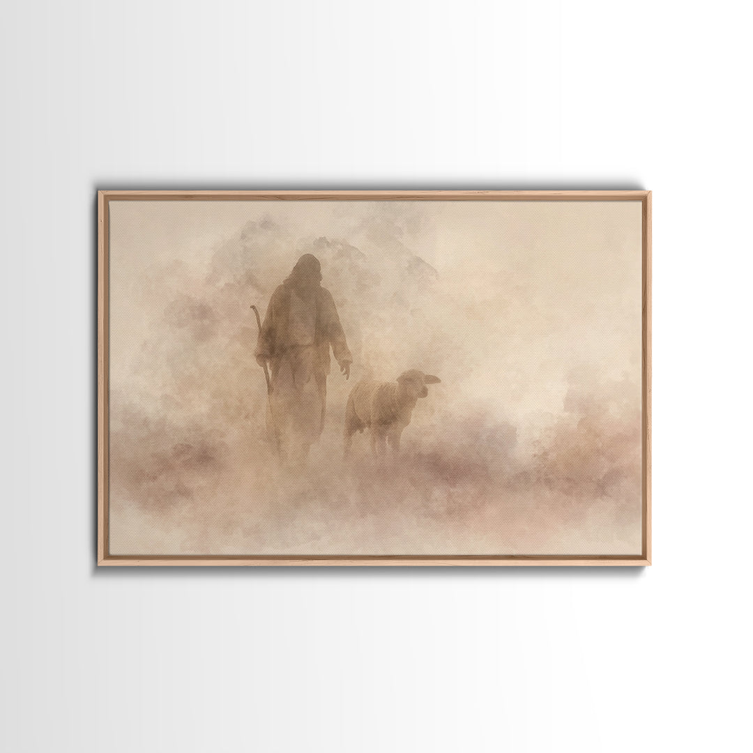 Silent Shepherd – Framed Canvas Print | Christian Art Canvas | Jesus Painting | Christian Wall Art | Subtle Christian Art | Christmas Art P