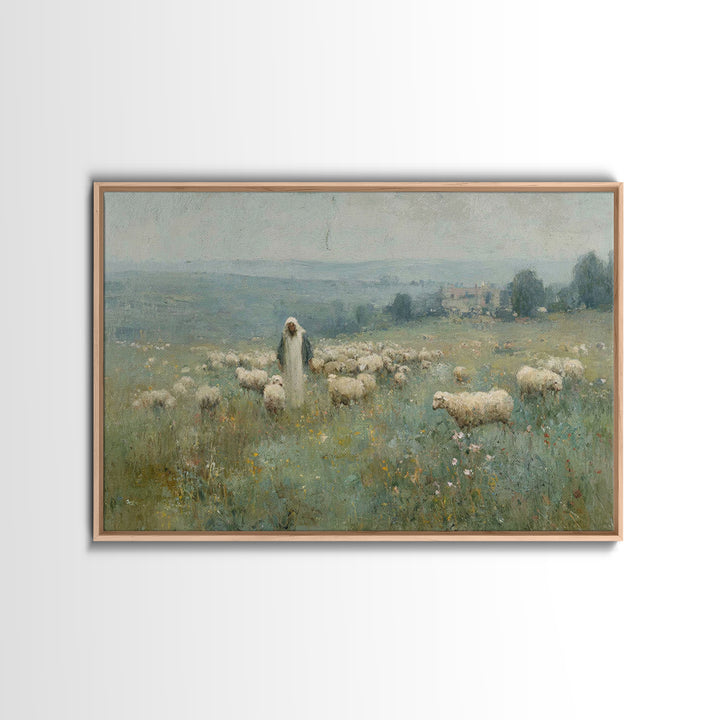 Pasture Blessing – Framed Canvas Print – Christian Art Print – Christian Wall Art – Jesus Painting – Subtle Christian Art – Christian Decor