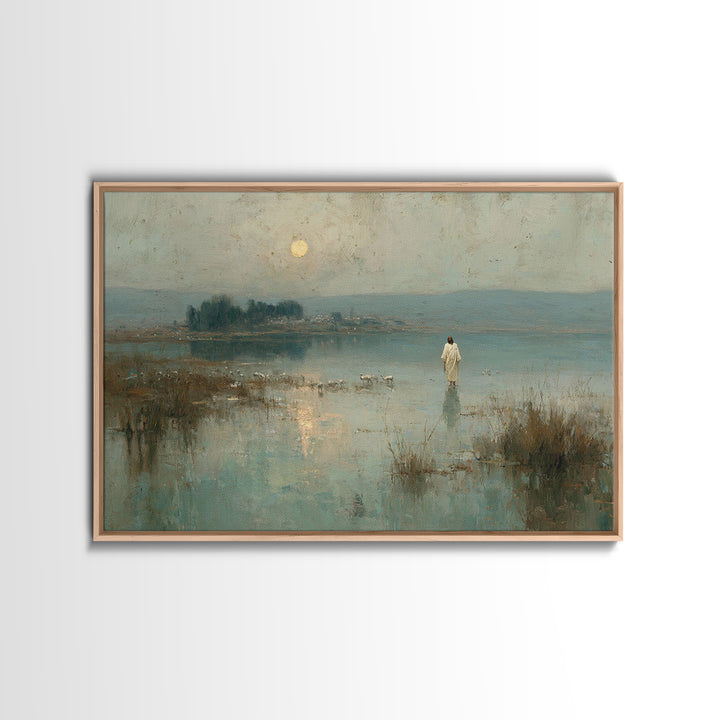 Shepherd’s Calm – Framed Canvas Print – Christian Wall Art – Jesus Painting – Pastoral Scenery – Christian Christmas Art – Christian Art Ca