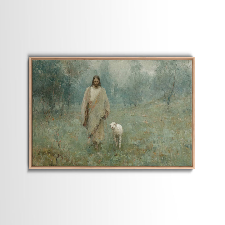 Pasture Serenity | Framed Canvas Print | Christian Wall Art | Jesus Painting | Christian Art Canvas | Vintage Christian Painting | Christia