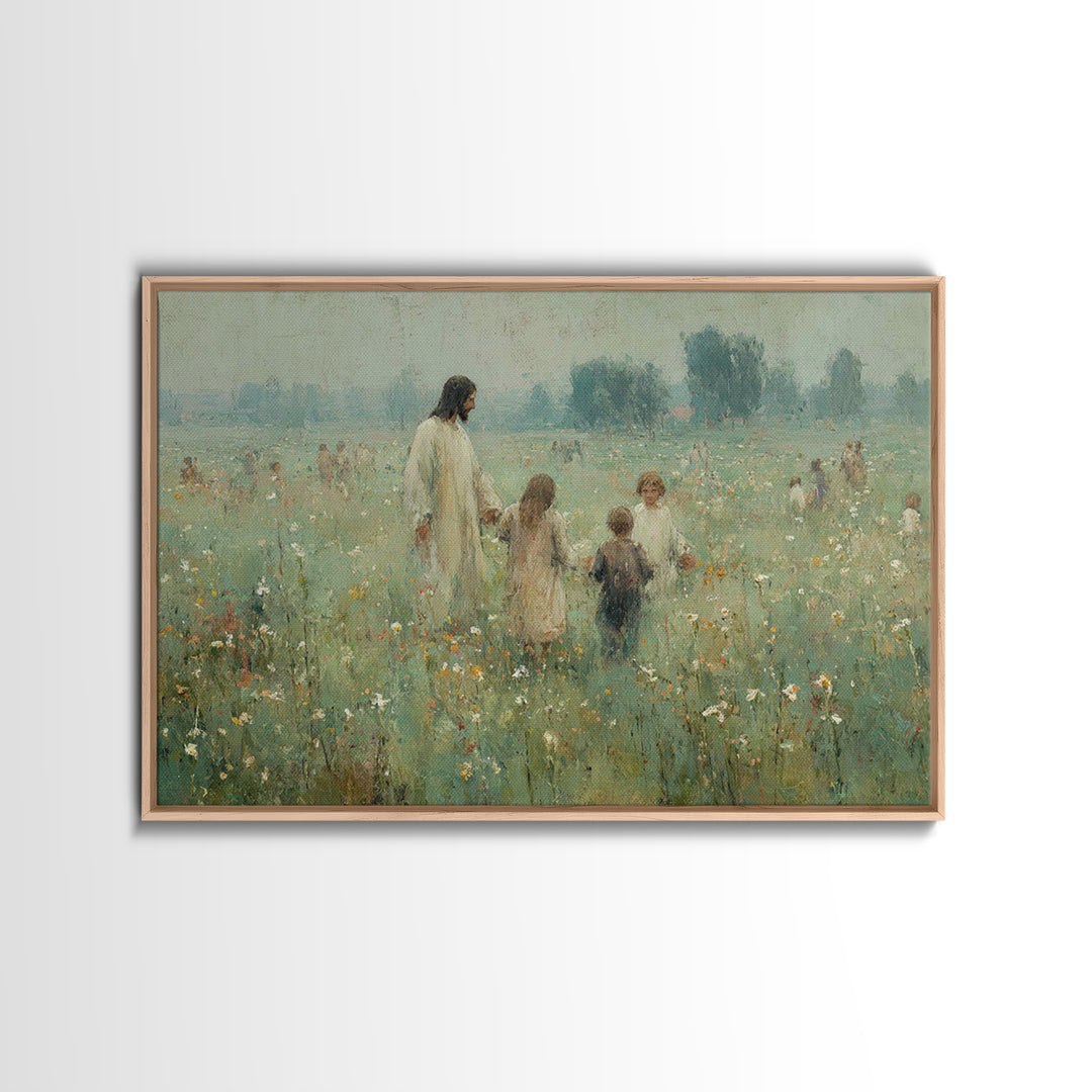 Field Of Blessings | Framed Canvas Print | Christian Art Canvas | Jesus Painting | Vintage Christian Art | Christian Wall Art | Christian A