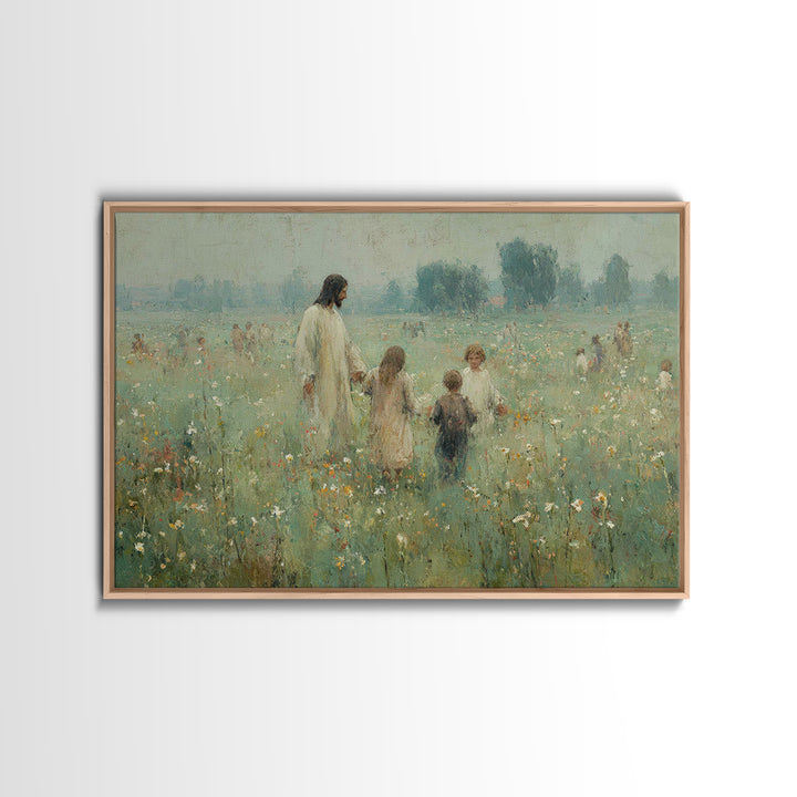 Field Of Blessings | Framed Canvas Print | Christian Art Canvas | Jesus Painting | Vintage Christian Art | Christian Wall Art | Christian A