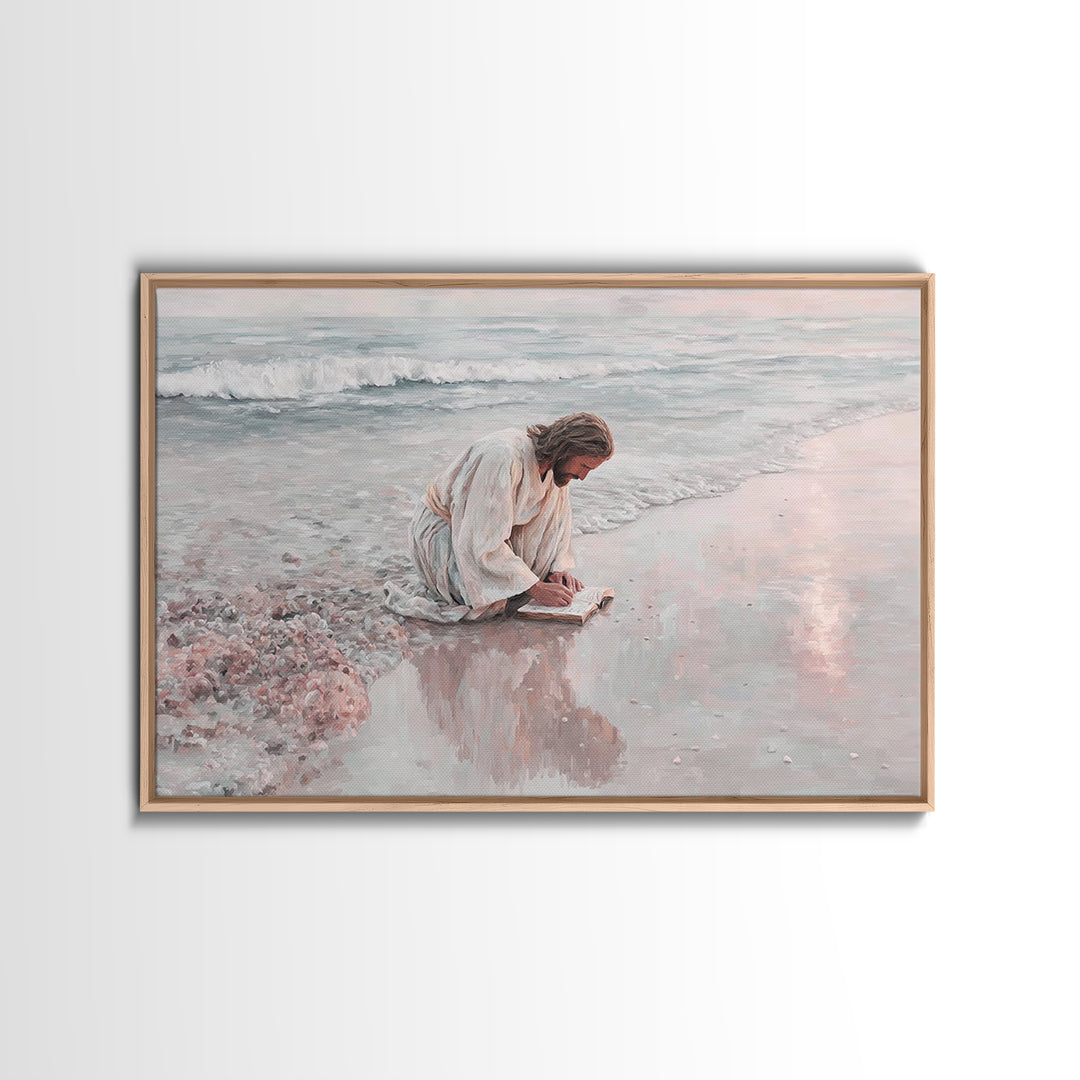 Seaside Grace | Framed Canvas Print | Christian Art Canvas | Jesus Painting | Vintage Christian Art | Christian Wall Art | Christian Gift