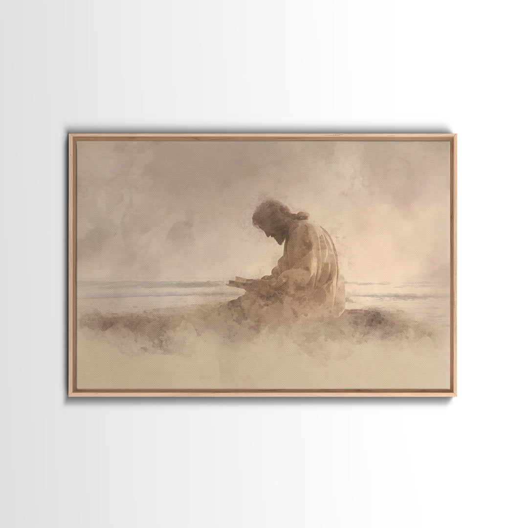 Prayerful Shore – Framed Canvas Print – Christian Wall Art – Jesus Canvas Art – Christian Art Print – Subtle Christian Art – Christian Gift