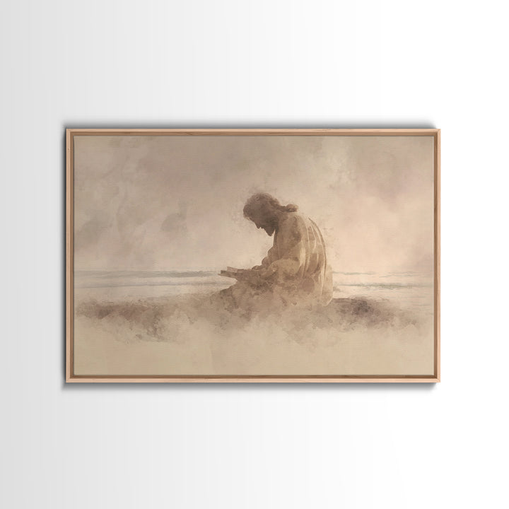 Prayerful Shore – Framed Canvas Print – Christian Wall Art – Jesus Canvas Art – Christian Art Print – Subtle Christian Art – Christian Gift