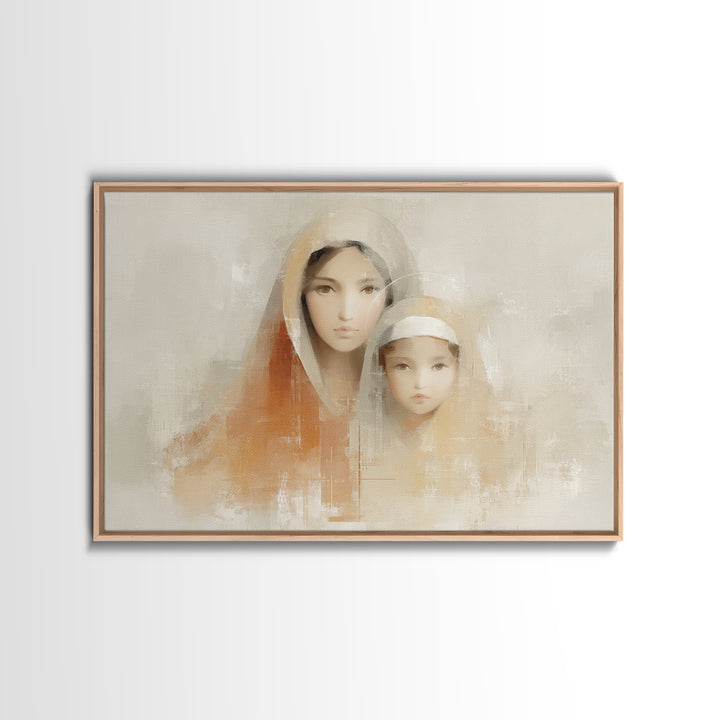 Tender Embrace, Framed Canvas Print, Christian Wall Art, Mary And Jesus Painting, Christian Art Canvas, Large Christian Art, Subtle Christi