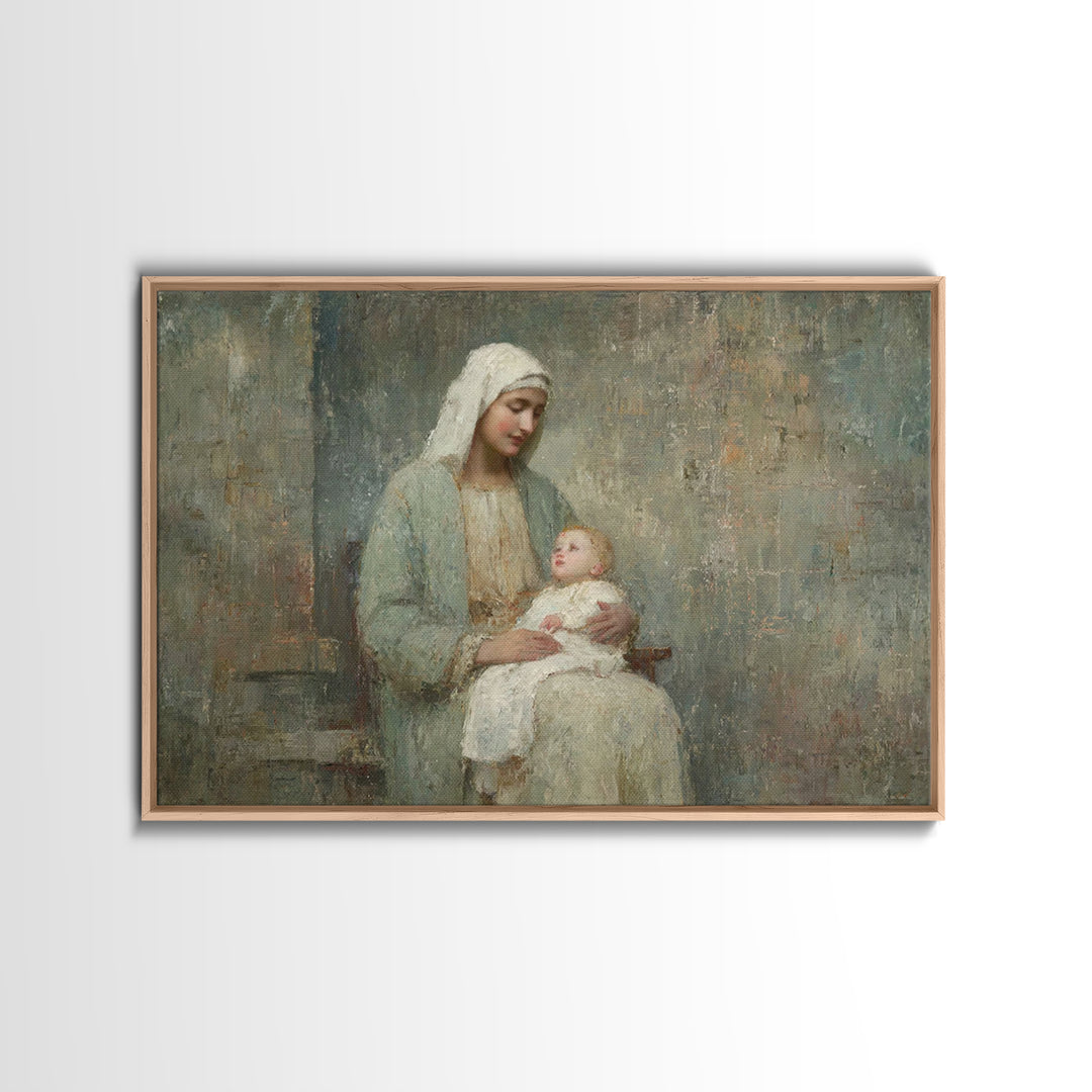 Eternal Motherhood, Framed Canvas Print, Christian Wall Art, Mary And Jesus Painting, Christian Art Canvas, Large Christian Art, Vintage Ch