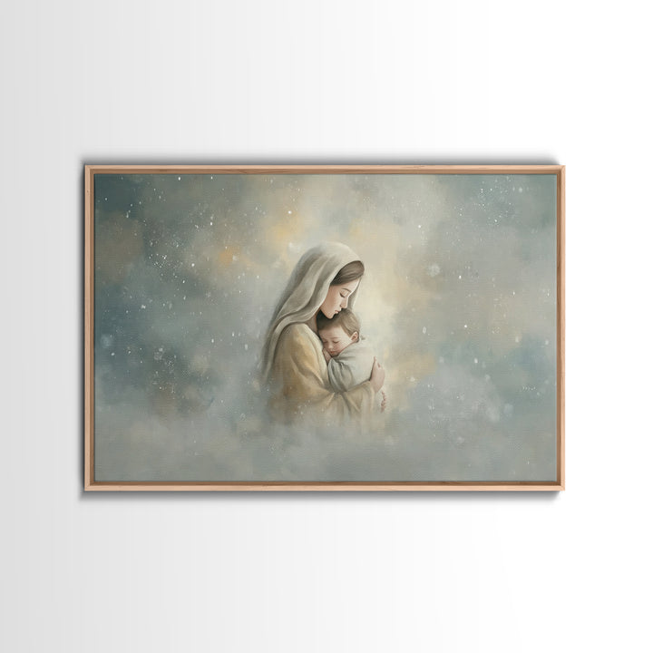 Heavenly Embrace | Framed Canvas Print | Christian Art Canvas | Christian Wall Art | Christian Art | Mary And Jesus Painting